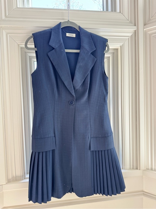 Sandro Dresses & Skirts - Sandro Navy Sleeveless Pleated Hem Blazer Dress